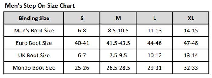 Burton Mens Step On Binding Size Chart