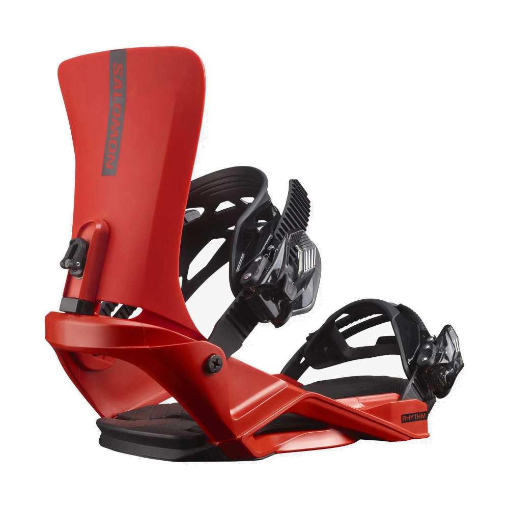 Salmon Rhythm Red Snowboard Bindings Side Profile