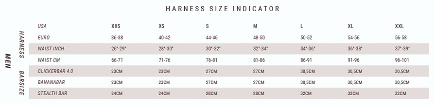 Mystic Waist Harness Size Chart