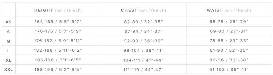 Mystic Star SS Quickdry Top Blue 2024 Size Chart