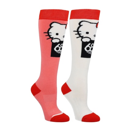 686 Womens Hello Kitty Red White Snow Socks 2 Pack